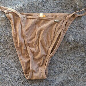 Victoria's Secret Pink! brown/gray ribbed hi-cut string bikini panties size XL